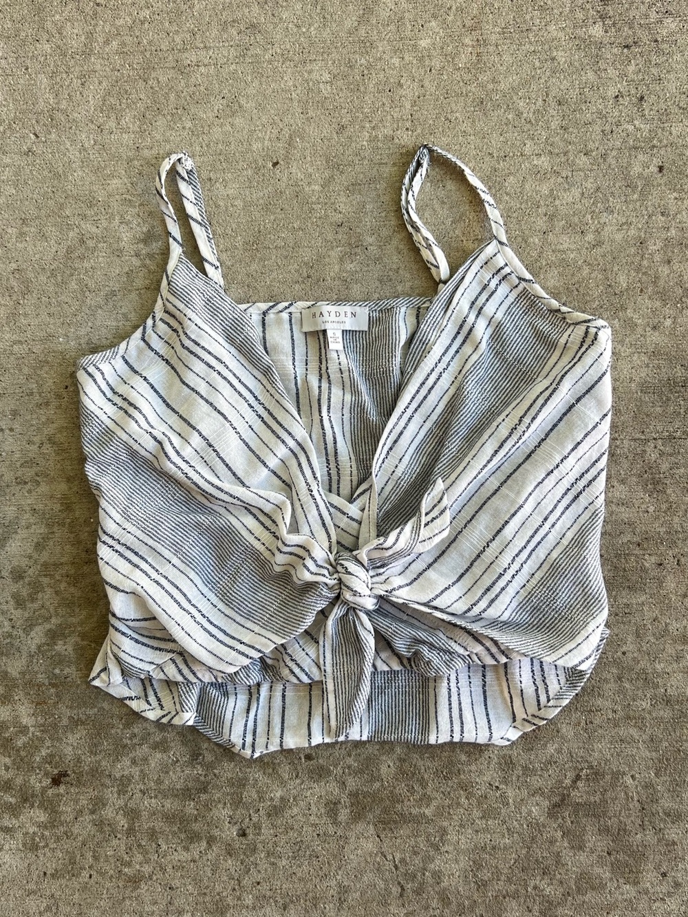 Hayden White and Navy Striped Tie-Front Cami